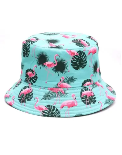 [SZL007] Sombrero de cubo reversible con diseño de flamenco de hoja azul