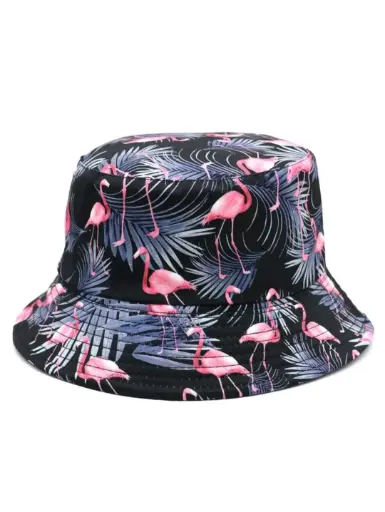 [SZL008] Sombrero de cubo reversible con diseño de flamenco de hoja