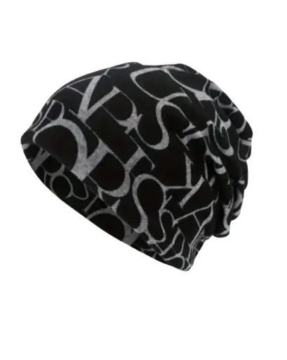 [GS201] Gorro bufanda negro de poliéster con diseño de letras 