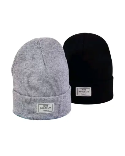 [GS109] Set de dos gorros gris/negro con viñeta de BROOKLYN