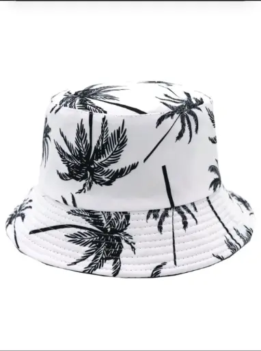 [SZL012] Sombrero blanco de cubo reversible con estampado de palmeras