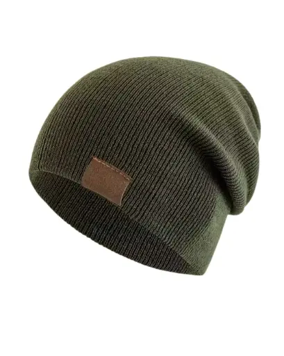 [GS208] Gorro minimalista verde militar con viñeta café