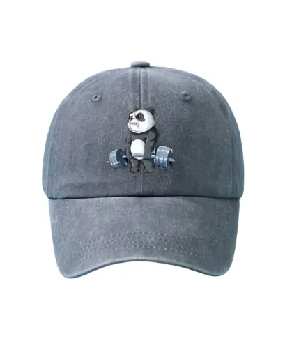 Gorra gris claro con panda y pesas